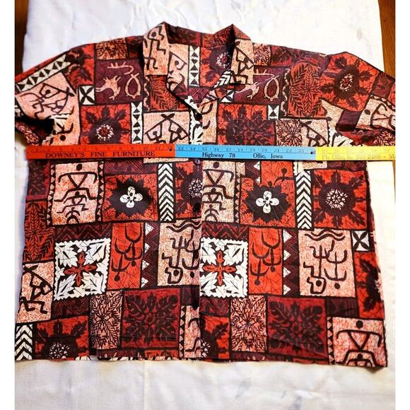 VTG 60s Hawaiian Red Tribal Floral Petroglyphs Shirt & Capri Short Set XL Hawaii - Picture 2 of 16